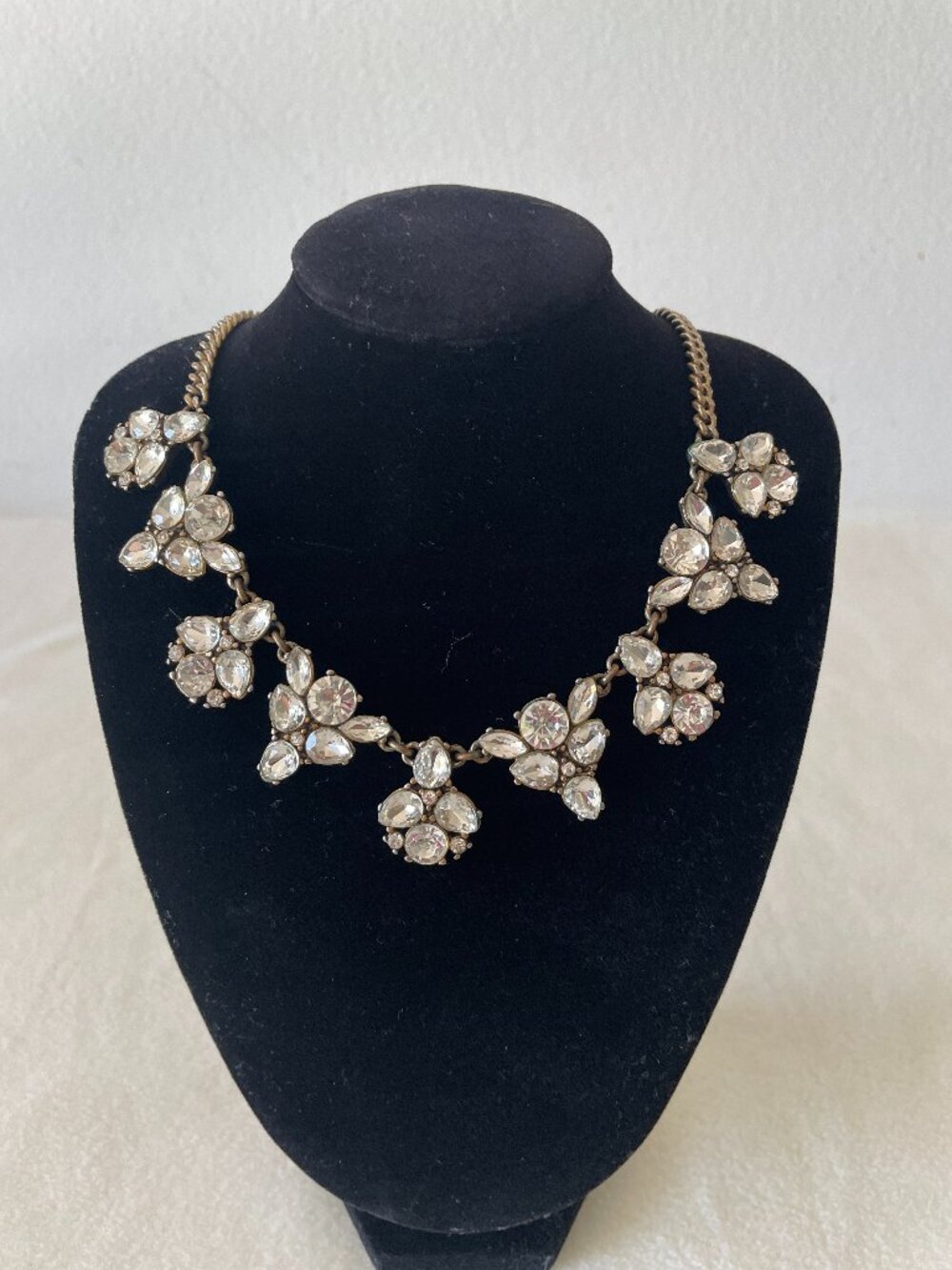 Gold Tone and Faux Diamond Statement Necklace/Costume Jewelry
